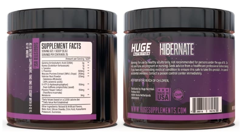 Hibernate Ingredients - Supplement Label
