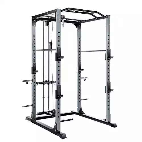 Vanswe Power Rack 1300-Pound Capacity Olympic Power Cage with LAT Pull Attachment, J-Hooks