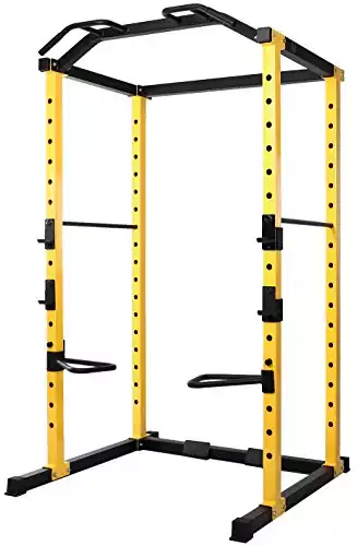HulkFit 1000-Pound Capacity Multi-Function Adjustable Power Cage with J-Hooks and Dip Bars